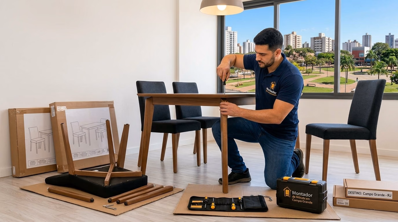 Montador ajustando corrediça de mesa de escritório
